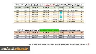 قابل توجه دانشجو معلمان کارشناسی پیوسته

جدول زمان بندی انتخاب واحد دانشجویان کارشناسی پیوسته در نیمسال اول سال تحصیلی 1400-1399