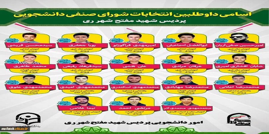 اسامی و مشخصات دانشجو معلمان کاندید شورای صنفی دانشگاه فرهنگیان پردیس شهید مفتح