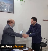 اهدای ابلاغ رسمی اعضای منتخب  شورای صنفی پردیس شهید مفتح با حضور مدیریت محترم پردیس های استان تهران جناب آقای دکتر بلاغی و سرپرست و معاون محترم پردیس آقایان دکتر پاک سرشت و دکتر کلانتر و کارشناس مسئول امور دانشجویی آقای کارخانه . 2