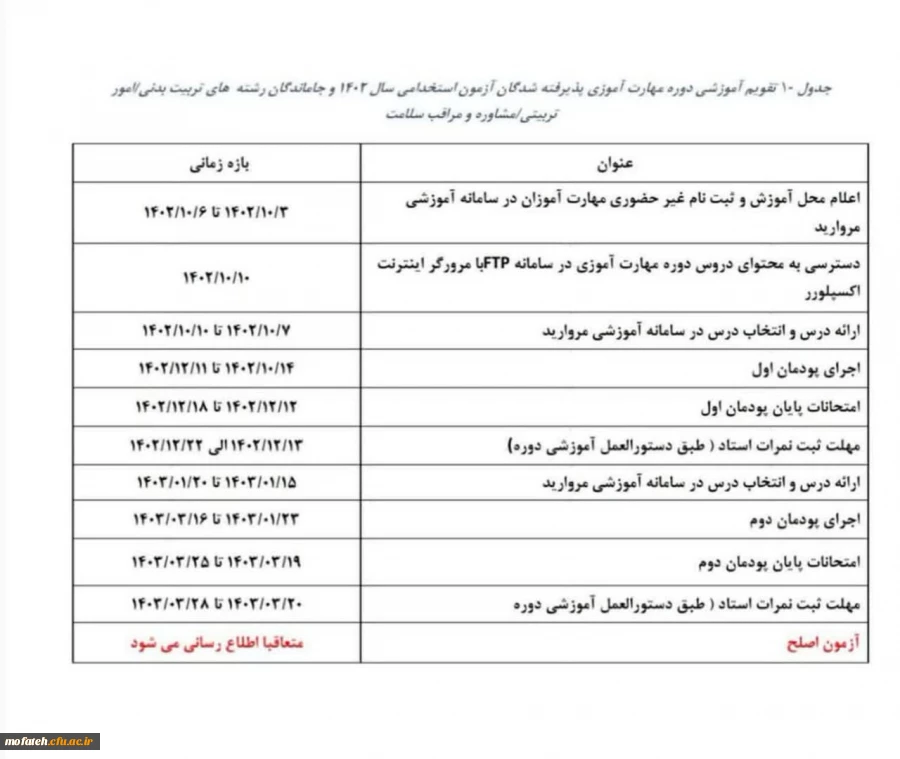 اطلاعیه مخصوص مهارت آموزان محترم 2