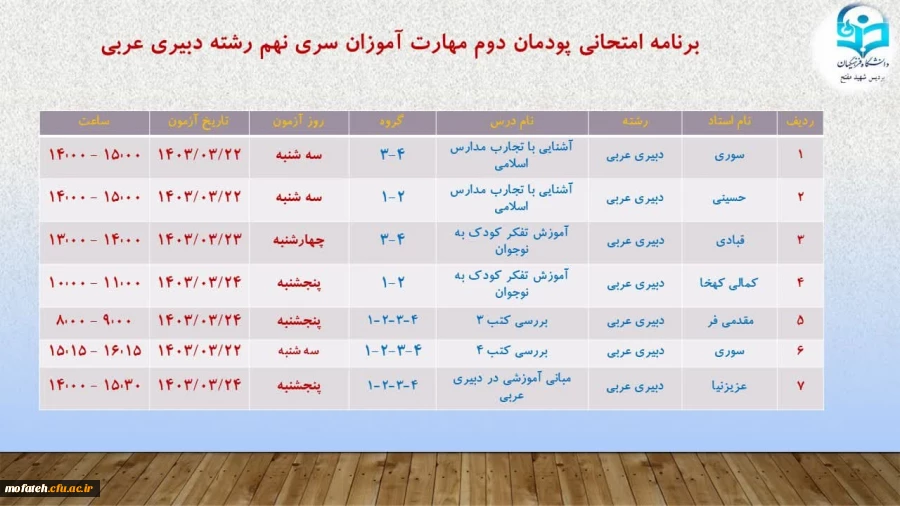 برنامه امتحانات پایان ترم پردیس شهید مفتح شهر ری اعلام شد. 3