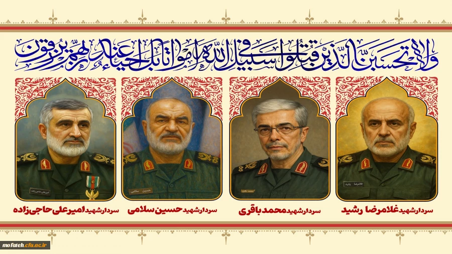 شهادت سرداران سرافراز اسلام: حاج حسین سلامی، حاج غلامعلی رشید، دکتر فریدون عباسی، دکتر محمدمهدی طهرانچی و شهروندان عزیزمان تسلیت باد.